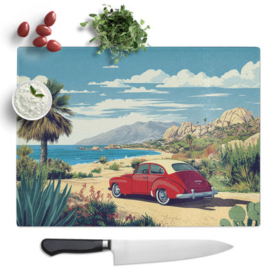 Retro Travel Design  Glass Chopping Board