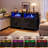 4 Pieces Fluted Bedroom Set Include 6 Drawer Double Dresser,6 Drawer Tall Chest And 2 Nightstands With Led, Black-462609790