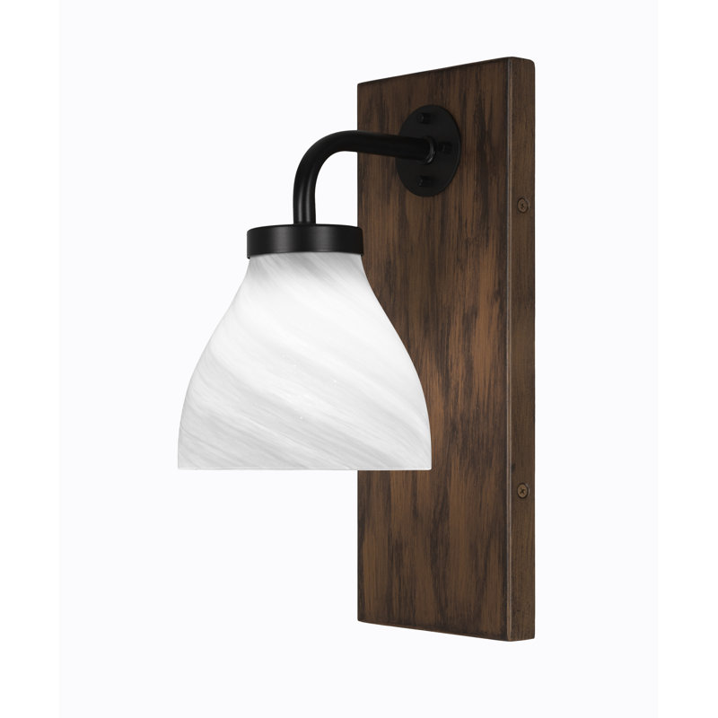 Applique murale Oxbridge montrée dans une finition en métal avec verre de marbre blanc de 6,25 po, Noir mat/brun