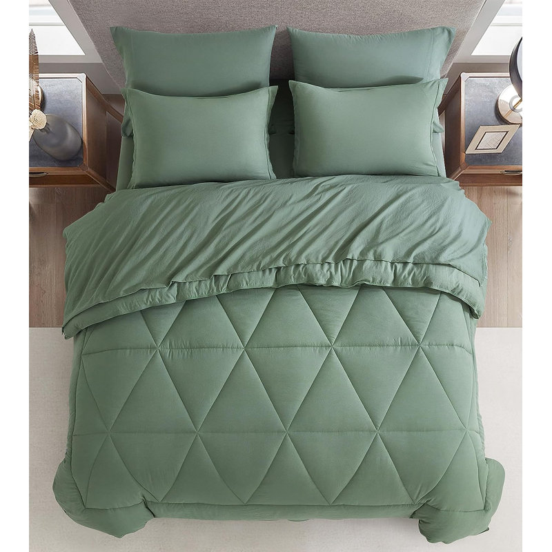 Microfiber Bed in a Bag Comforter Set, King Comforter + 6 Additional Pieces, Sage