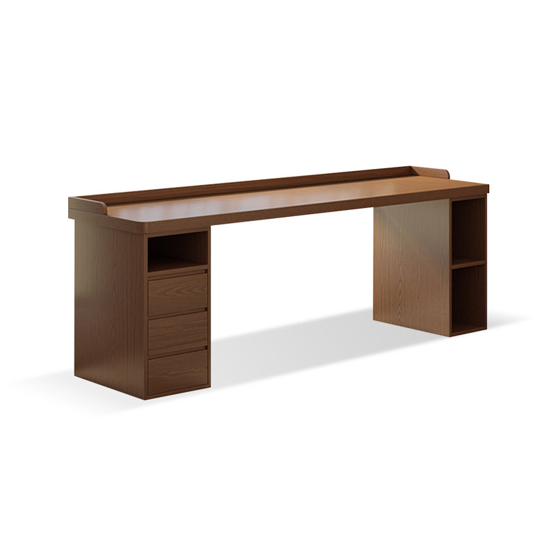 Bureau rectangulaire à 3 tiroirs en bois massif brun noisette, 29.53" H x 62.99" W x 23.62" D