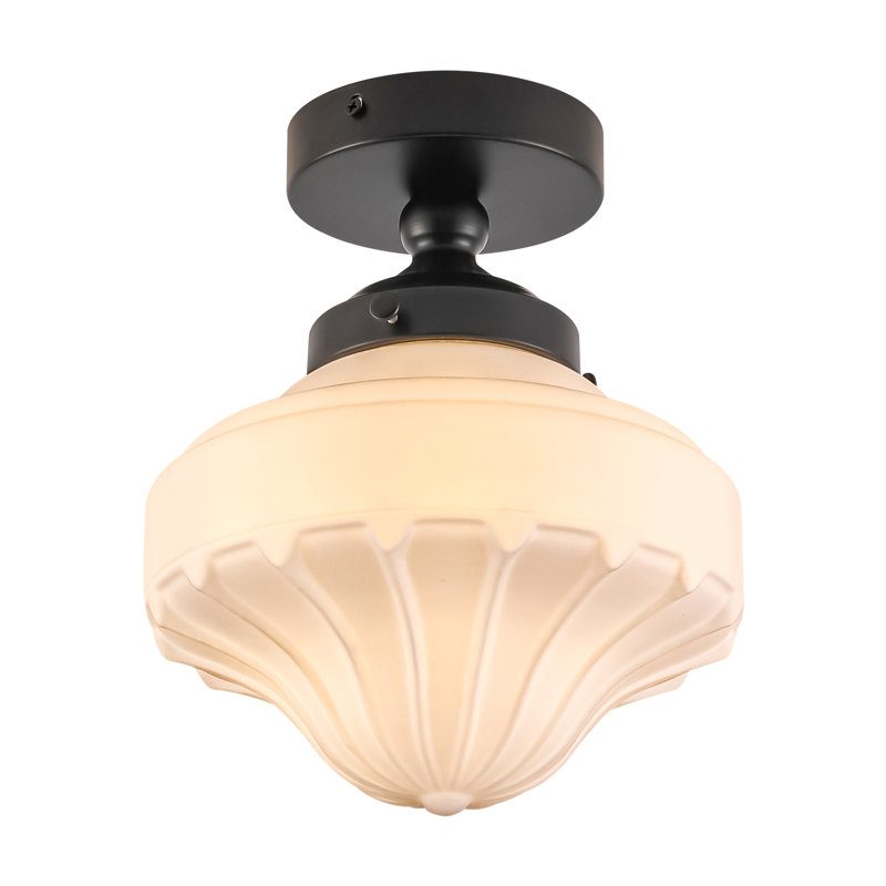 Buckminster 1-Light Vintage Schoolhouse Fluted Glass Semi Flush Mount Ceiling Light with Matte Black Finish, Matte Black