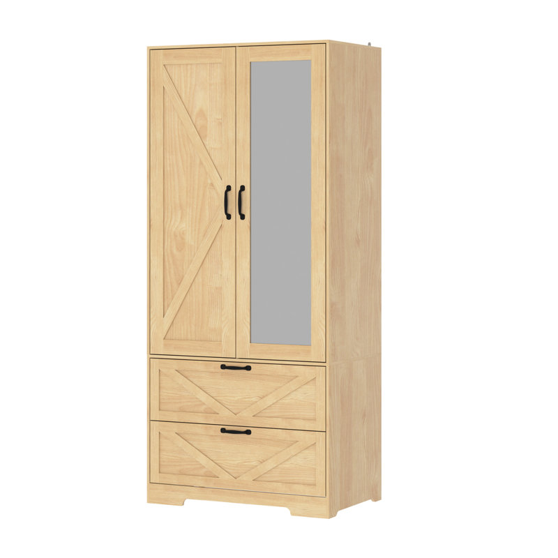 Armoire penderie 72 "avec miroir et tiroirs, 31.5*19.7*71.7, Natural