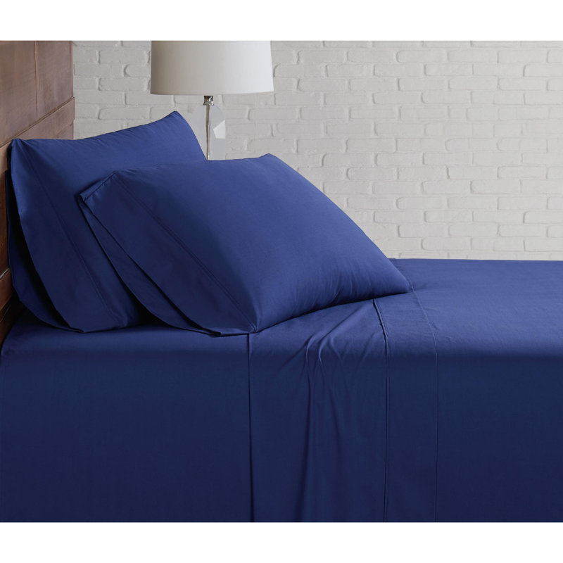 100% Cotton Standard Sheet Set, King Sheet Set with 2 Pillowcases, Navy