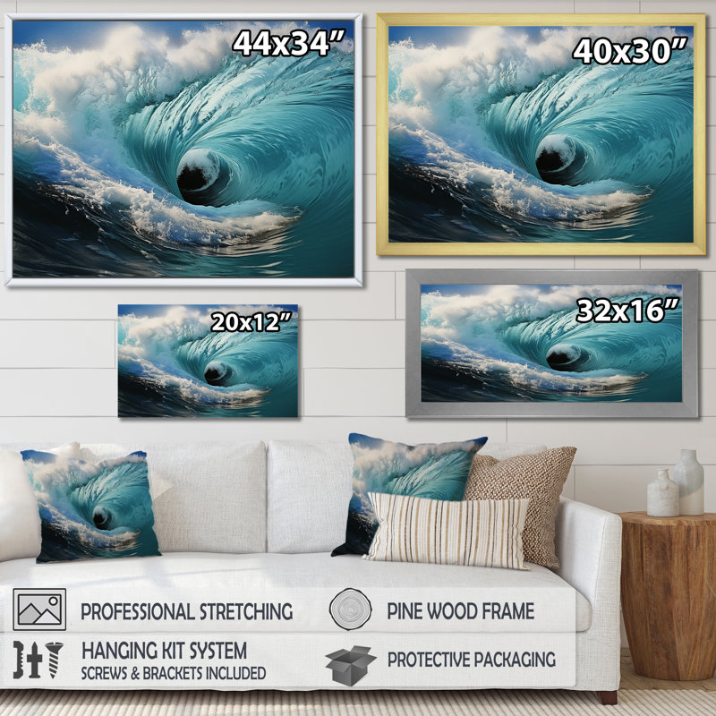 Turquoise Ocean's Force Unleashed I, H 16 po x l 32 po x P 1 po, Cadre photo noir