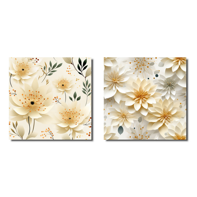 Carnation Mandalas Fleurs Boho Motif IV - Ensemble floral carré de collage de 2, H 30 po x l 61 po, Toile tendue