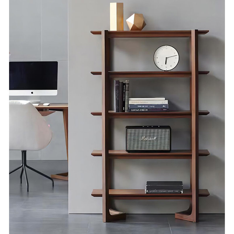 Bibliothèque scandinave simple en bois massif du sol au plafond, (5 tablettes) H 70,87 po x l 70,87 po x P 11,81 po