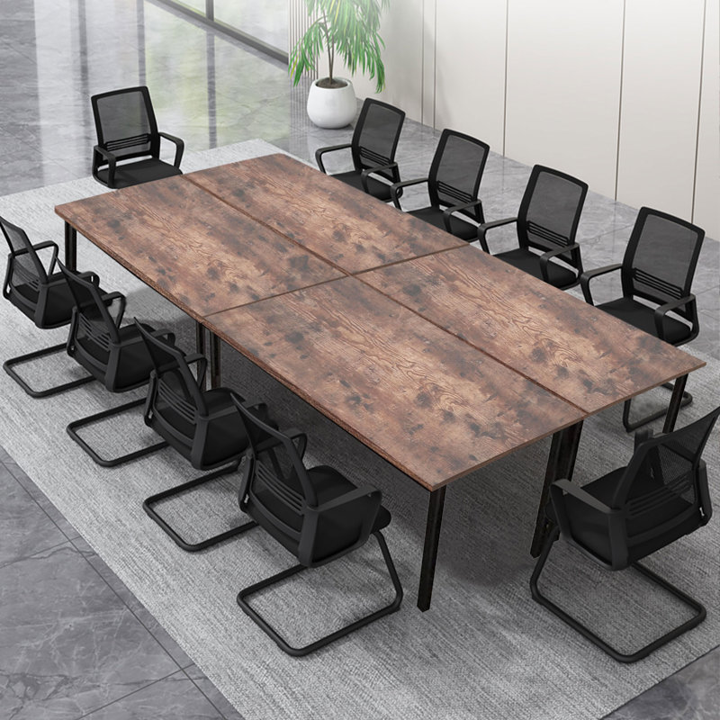 Carlsbad 110.6''Wide 8FT Modular Rectangular Conference Table, Modern Seminar Table, Brown