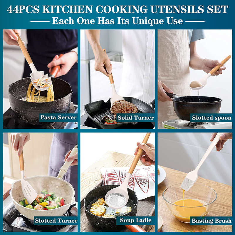 Caannasweis 44 Piece Cooking Utensil Set with Utensil Crock, White