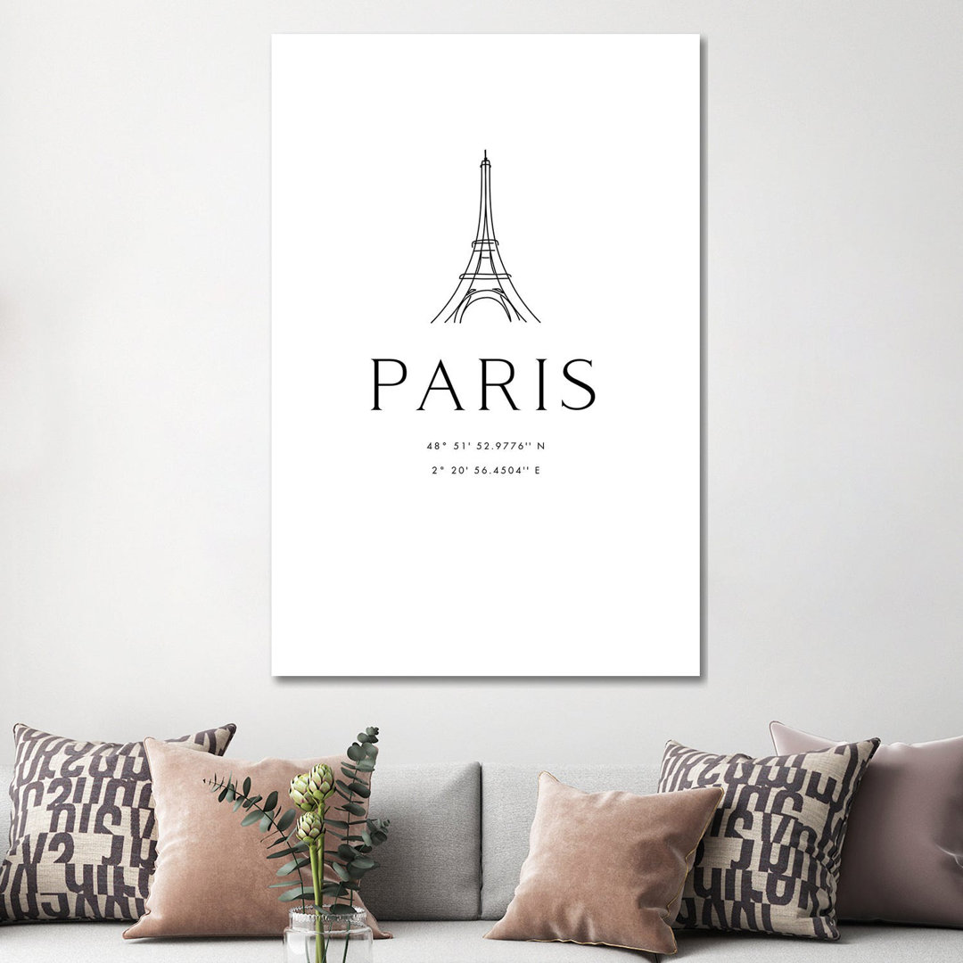 Paris Coordinates With Eiffel Tower Sketch by Blursbyai - Wrapped Canvas Gallery-Wrapped Canvas Giclée
