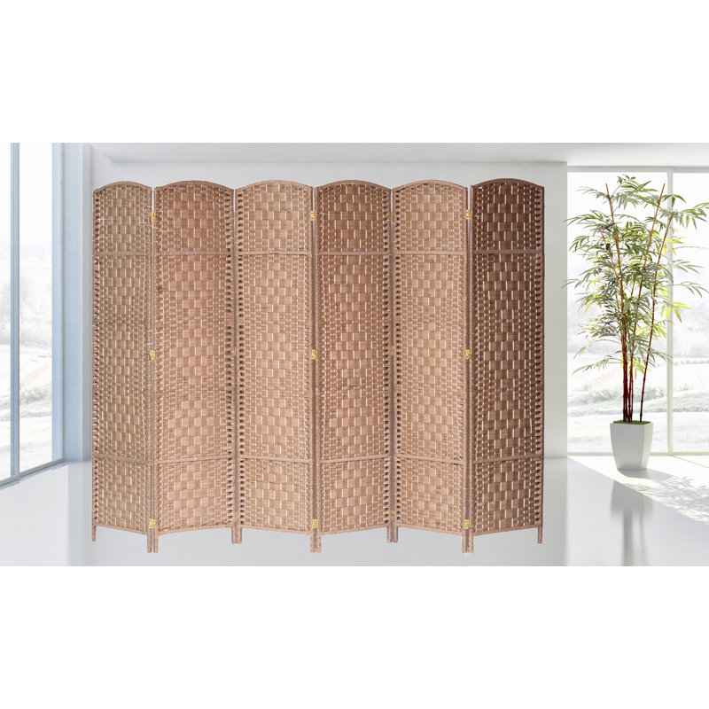 Andreu Folding Room Divider Screen Bamboo Woven Insert 71" High, Natural, 6, 71" H x 104" W x 1" D