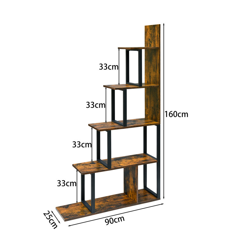 Urcino 160cm H x 90cm W Step Bookcase, Brow/Black