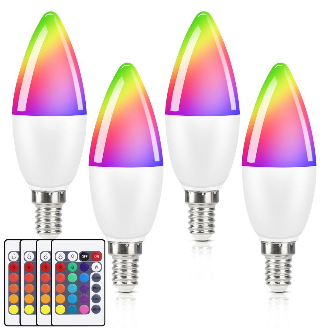 4er 4W E14 LED Leuchtmittel RGB Farbwechsel 15 Colours 4 Dynamic Modes 3000K Warmweiß Kerzen Lampe