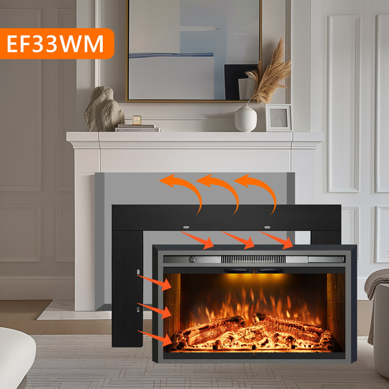 Aadila Electric Fireplace Insert with Trim Kit, 25.70" H x 44.55" W x 8.80" D