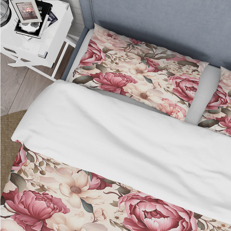 Ensemble de housse de couette Vintage Roses Grace Victorian, Housse de couette pour grand lit et 2 taies décor