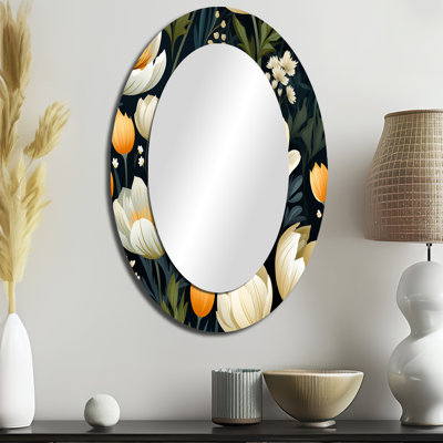 Ikat Blooms - miroir mural ovale traditionnel beige et jaune