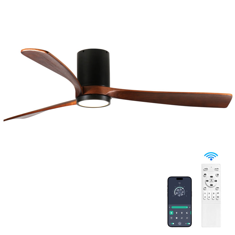 42 in. 3-Blade Indoor Flush Mount Ceiling Fan with Remote Control and Light, Dimmable, Quiet Reversible DC Motor, Brown