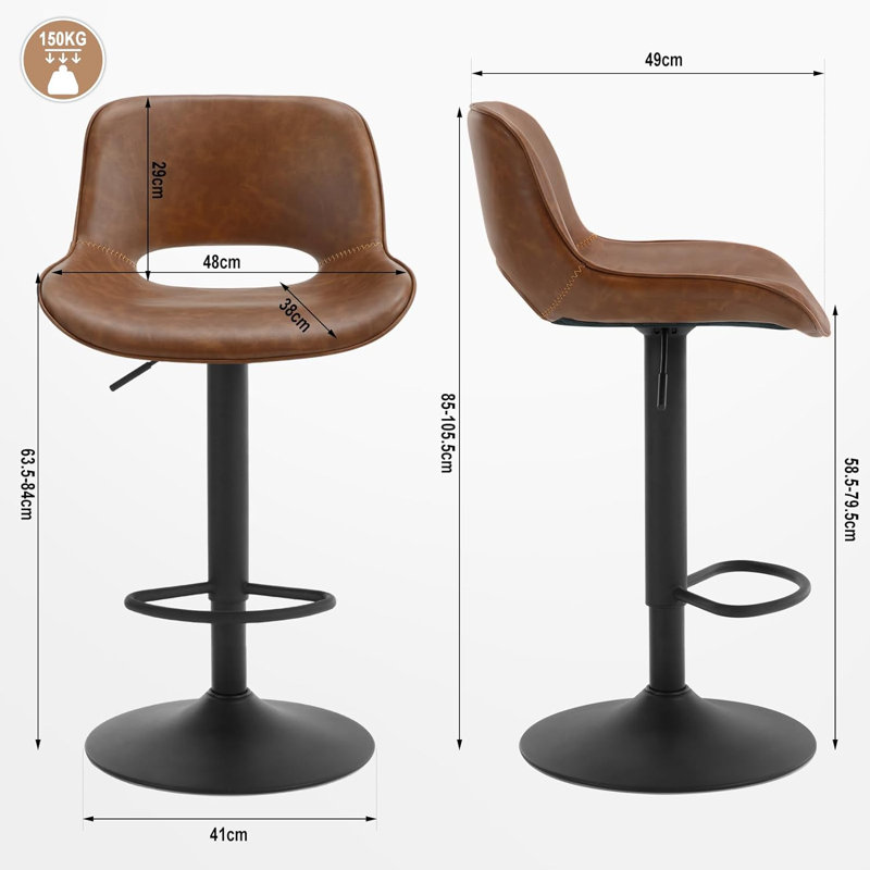 Raekwon Swivel Upholstered Adjustable Height Counter Stool with Metal Frame, Brown