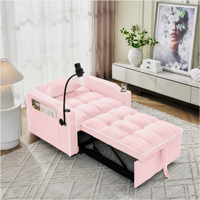 Convertible Pull Out Sleeper Chair, Pink Velvet