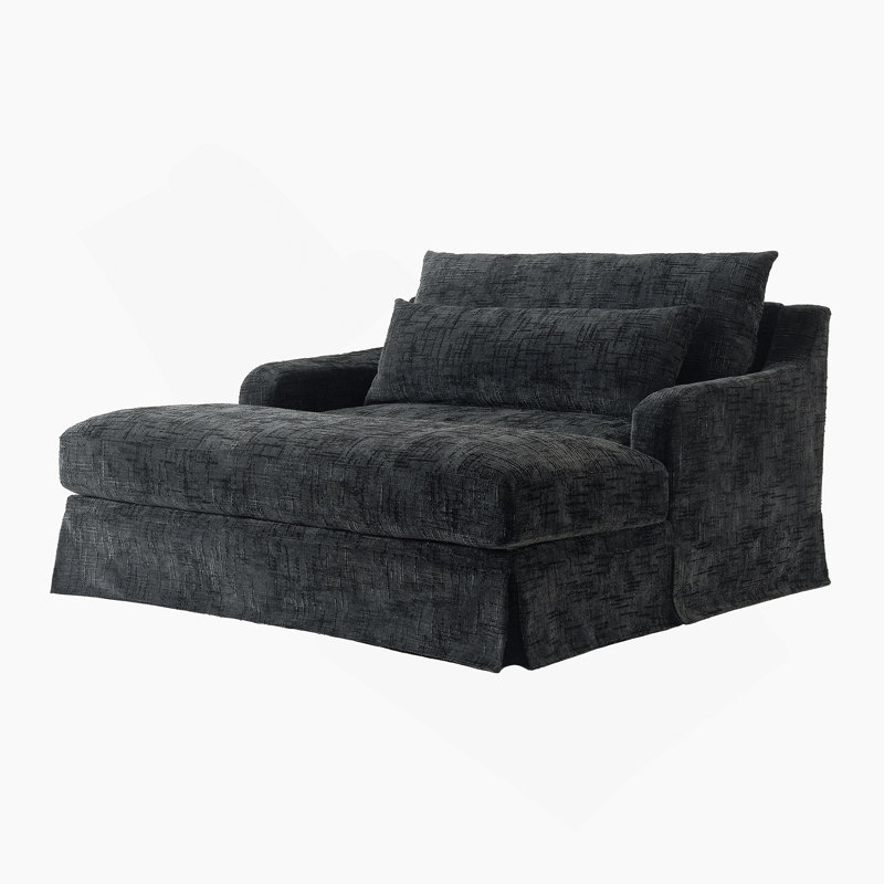 Canapé-lit en chenille, canapé Cama de 59,5 pouces, canapé-lit, canapé causeuse, canapé décontracté avec surface texturée et deux coussins, convient au salon, noir