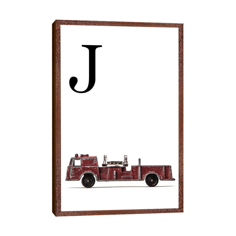 J Fire Engine Letter 1 Piece Wall Art on Canvas, 66.04 cm H x 45.72 cm W, Classic Brown Wood Framed