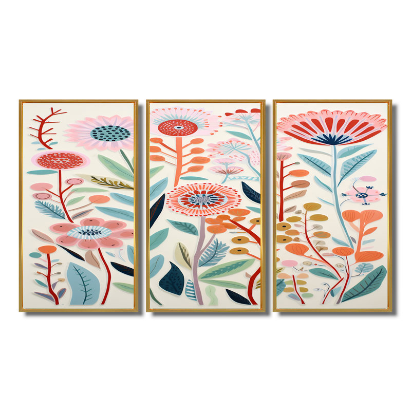Ensemble de salon Ellicott - Botanicals Wall Art, Cadre flottant doré, H 28 po x l 36 po x P 1 po