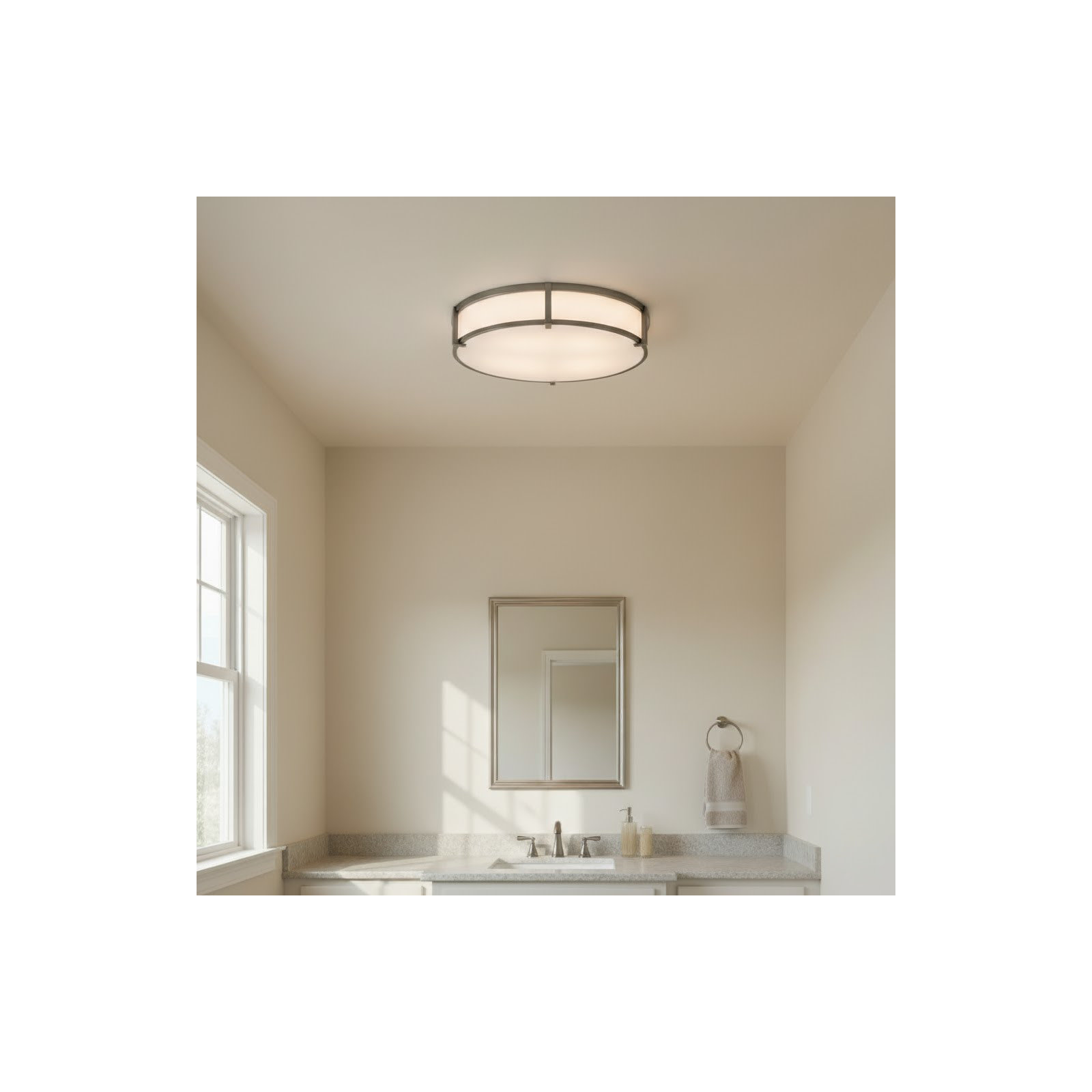 Romona 4 Light Glass Flush Mount, Antique Nickel