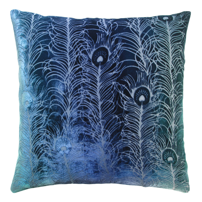 Peacock Feather Square Velvet Pillow Cover & Insert, Square 22", Moonstone