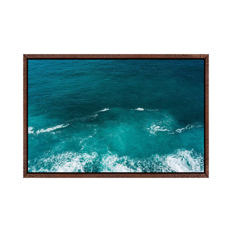 Amalfi Coast Water XXI 1 Piece Wall Art on Canvas, 66.04cm H x 101.6cm W x 3.81cm D, Classic Brown Wood Framed
