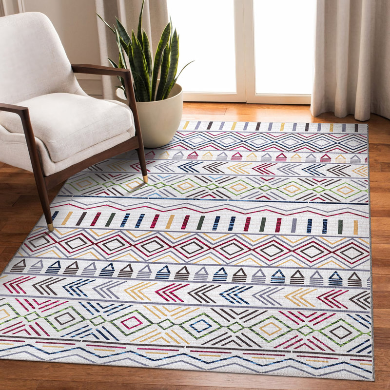 Geometric Cotton and Chenille Flatweave Area Rug, 100 x 200 cm