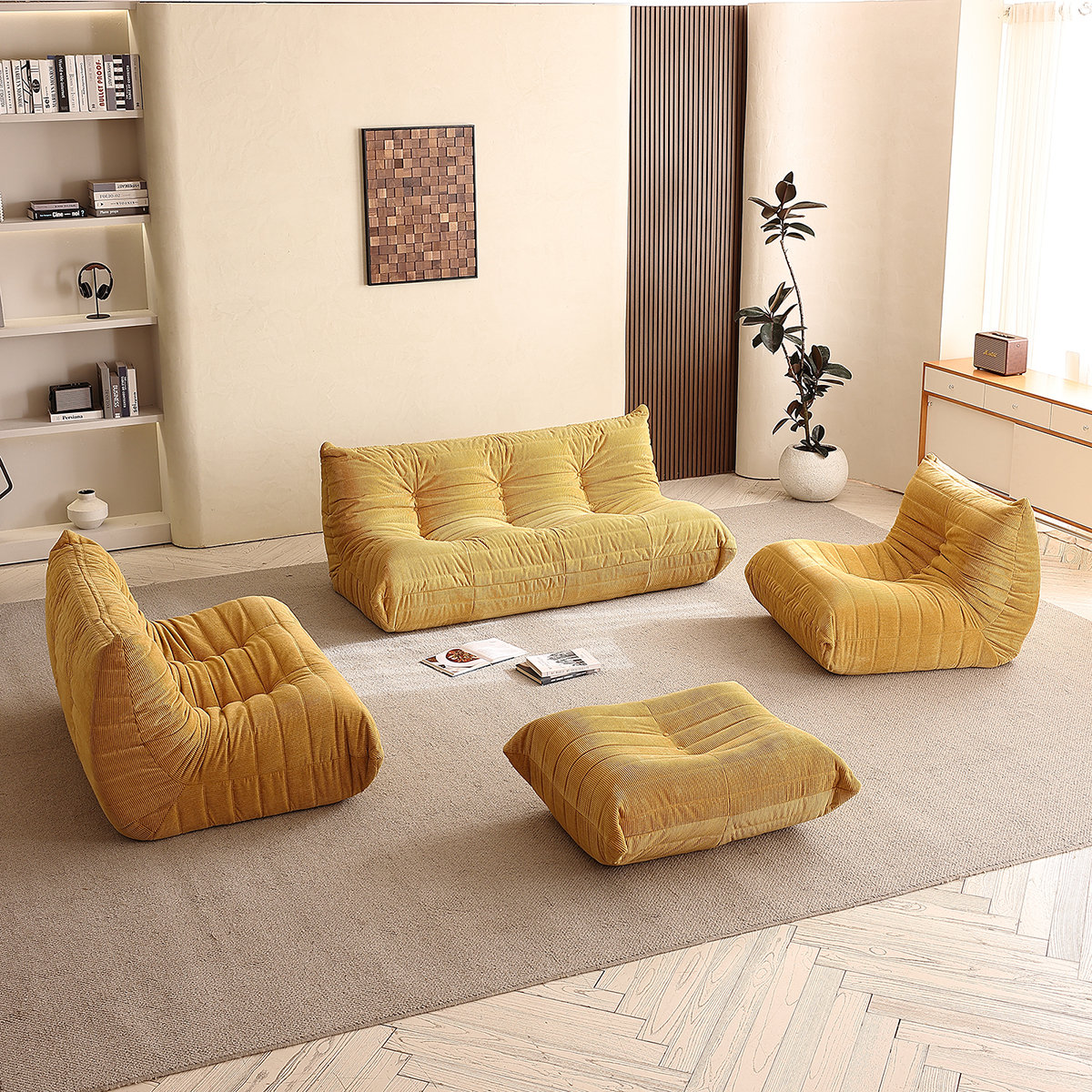 Trule Abbie 154.6'' Lazy Sofa Corduroy Bean Bag Sofa Floor Chair for