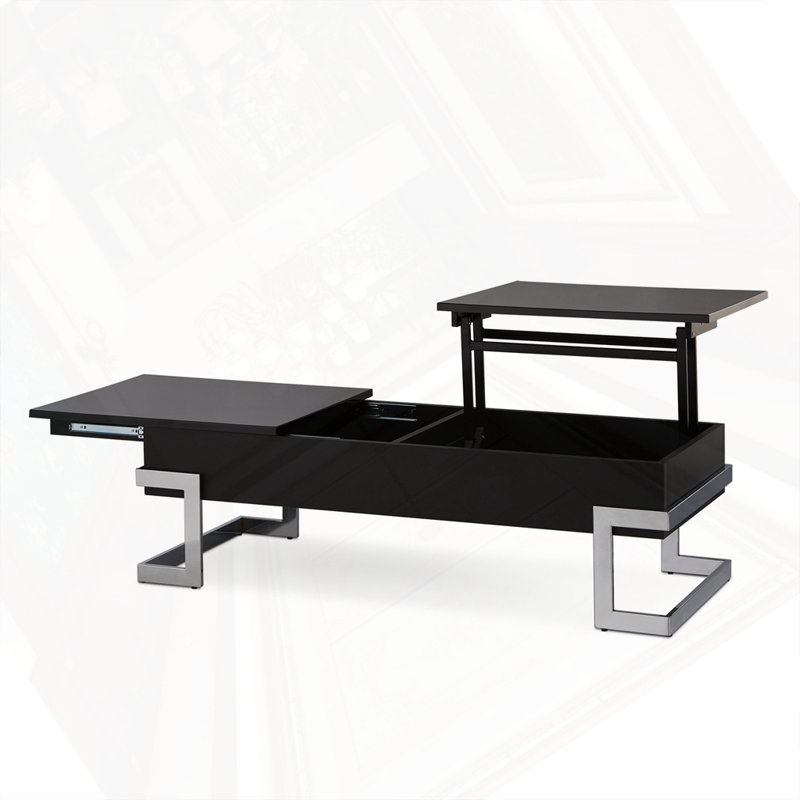Table basse ultrabrillante avec finition chromée et plateau relevable