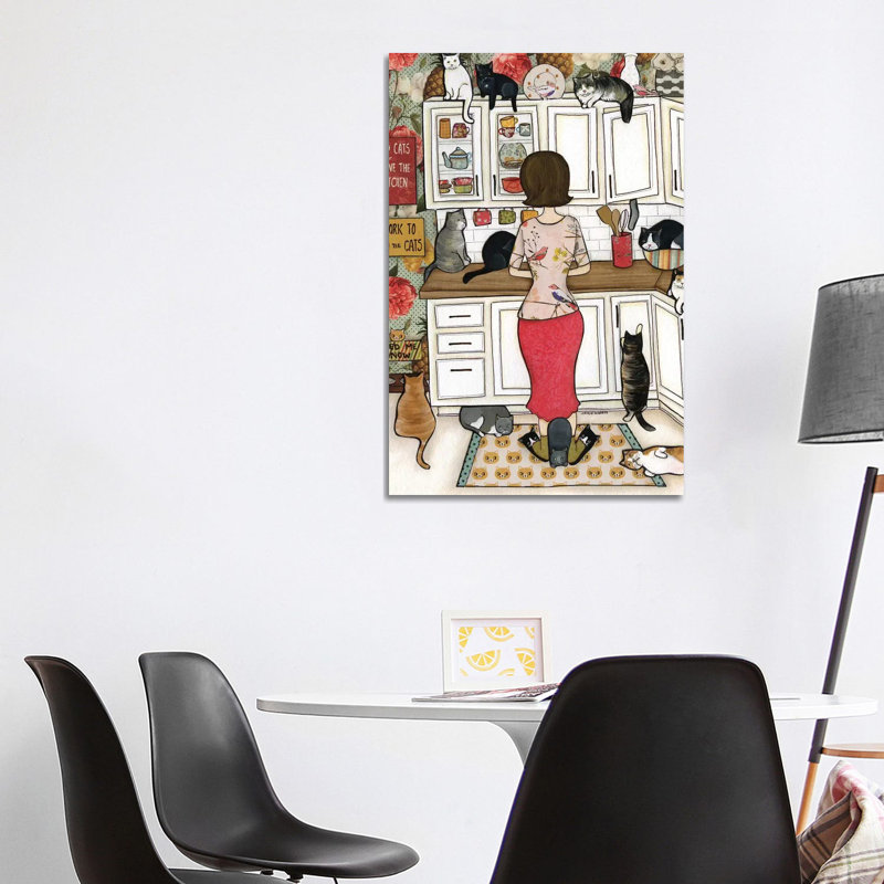 « Feed the Cats » par Jamie Morath-impression, H 40 po x l 26 po x P 1,5 po, Pas de tapis, Toile tendue