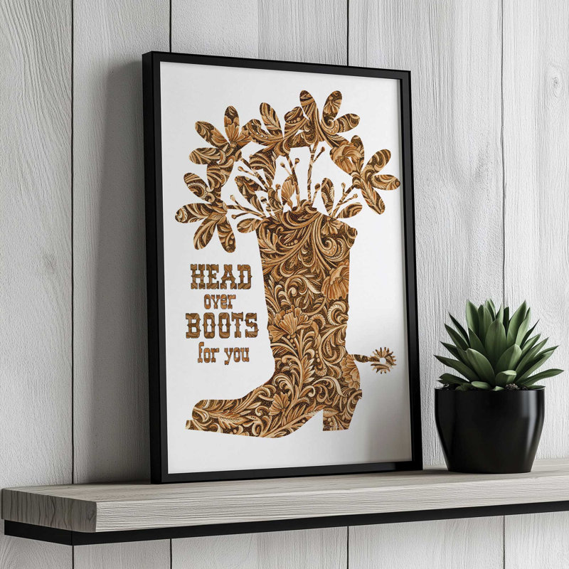 «Head Over bottes for you» par Cindy Jacobs, reproduction d'art, L 8 po x H 12 po, Or, Impression encadrée