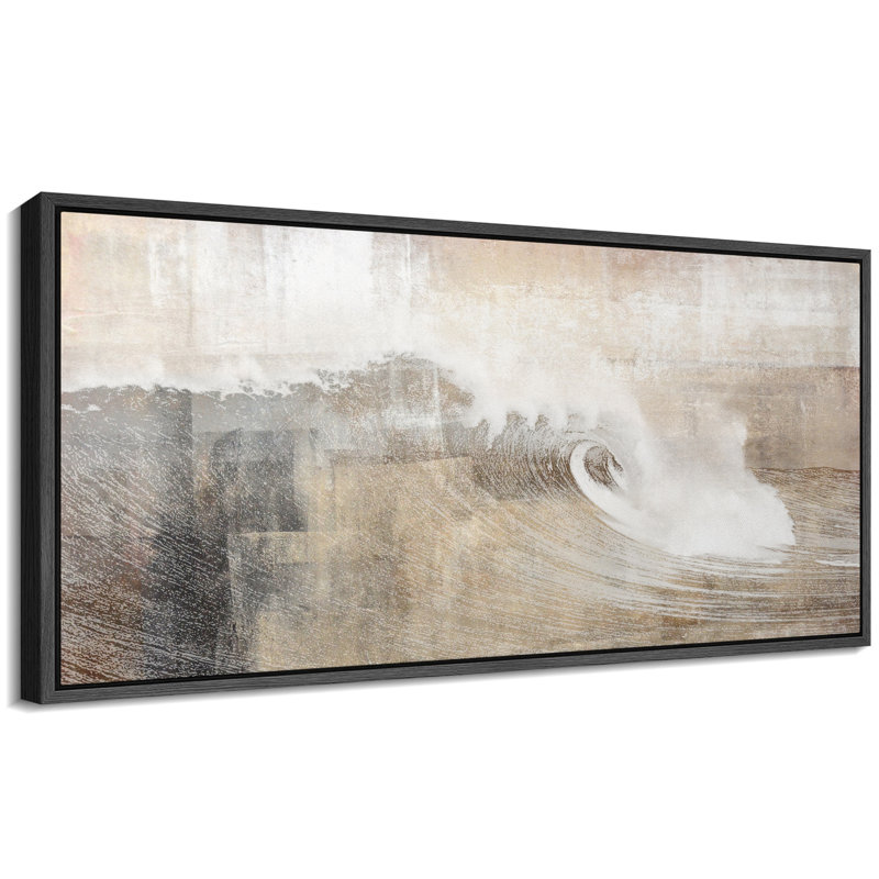 Abstrait vague océanique dans des tons neutres, art moderne, H 30 po x l 60 po, Noir, noir, noir, noir
