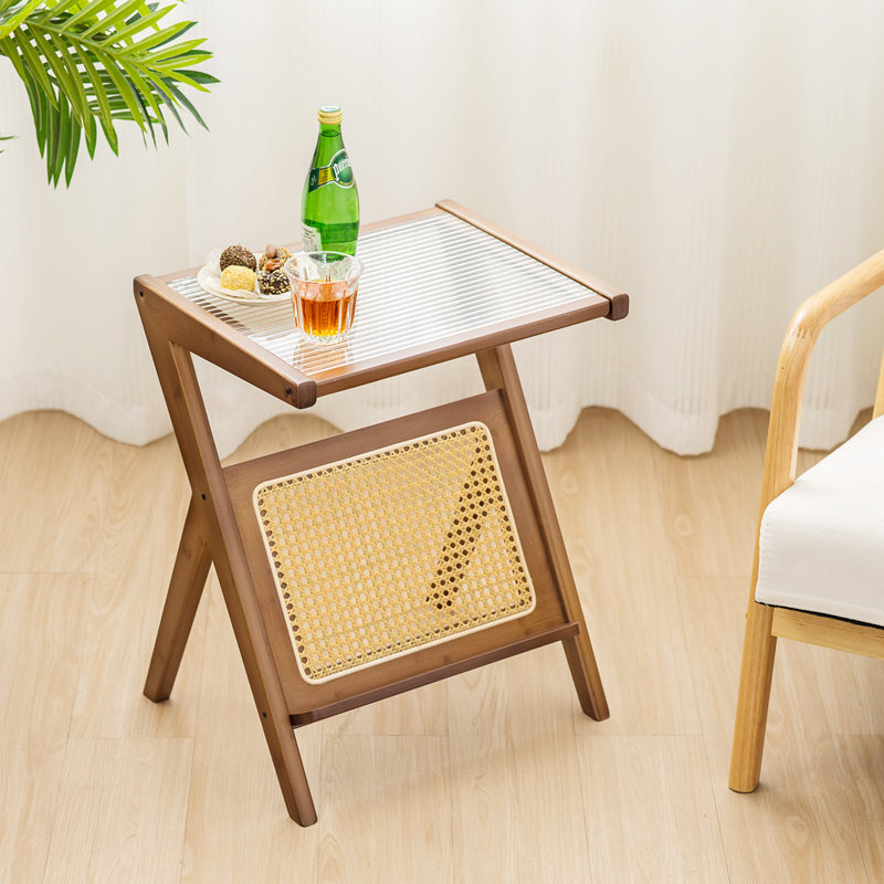 Cedro Glass Top End Table, Walnut