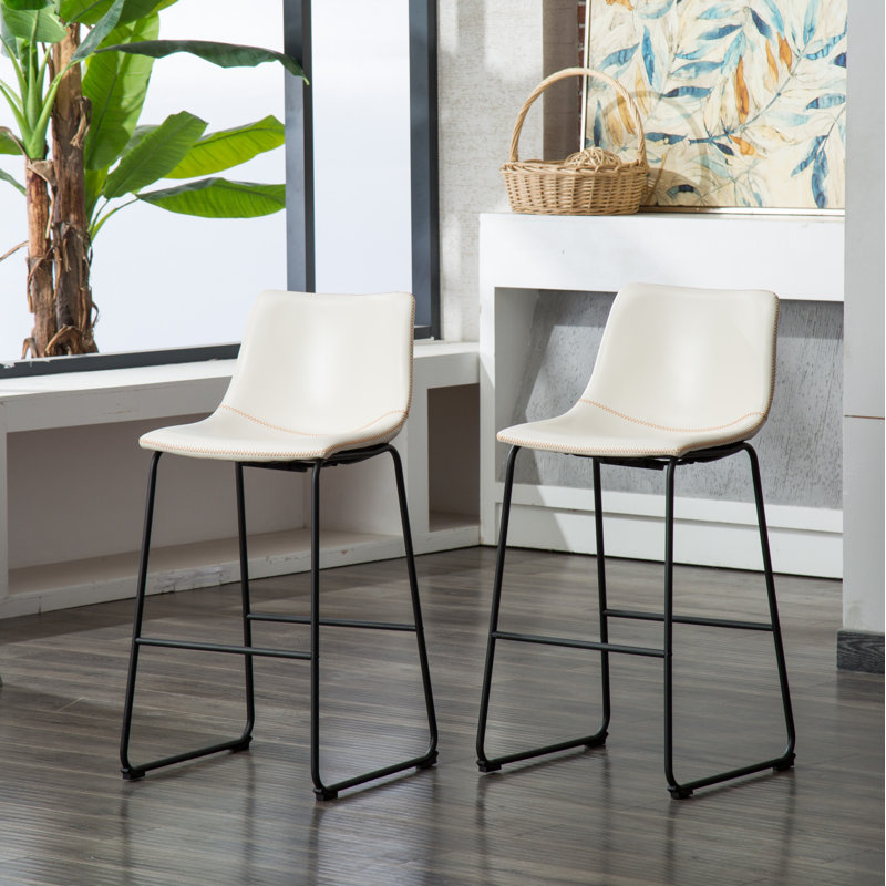 Telsha Upholstered Counter Stool, White, Bar Stool (29" Seat Height)