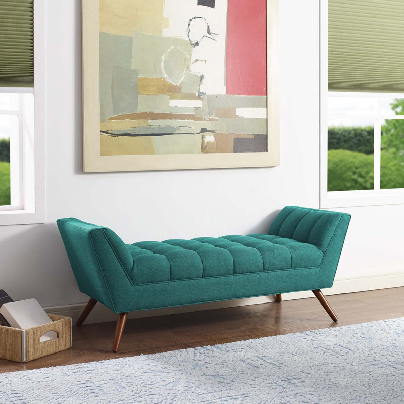 Modway Carson Carrington Lieksa Mid-century Medium Fabric Bench, Teal Plainweave