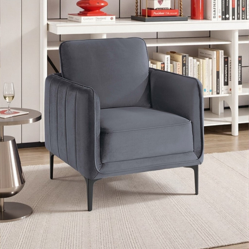 Velvet Accent Chair with Channel Tufting - Contemporary Elegance, Gray