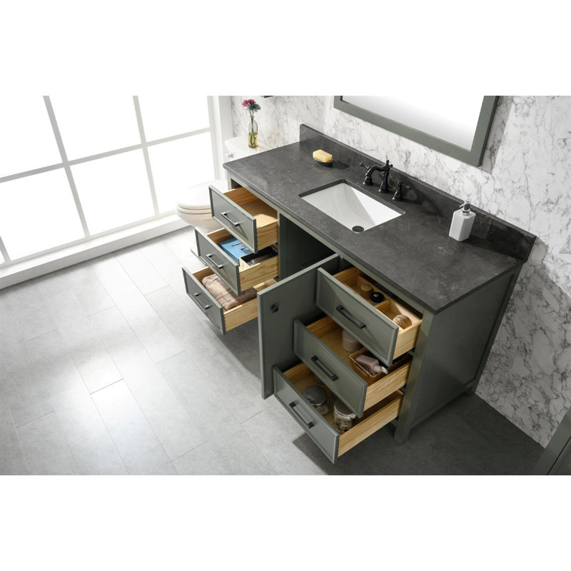 60'' Single Bathroom Vanity with Marble Top, Pewter Green
