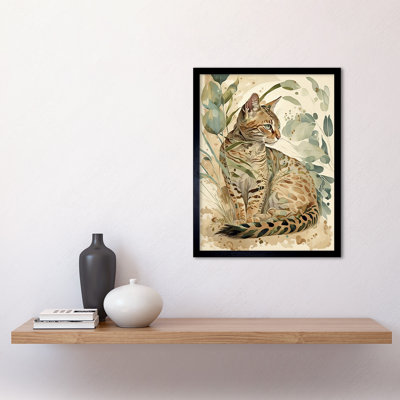 Spotted Fur Coat Bengal Cat In Nature Pastel Watercolour - Single Picture Frame Print