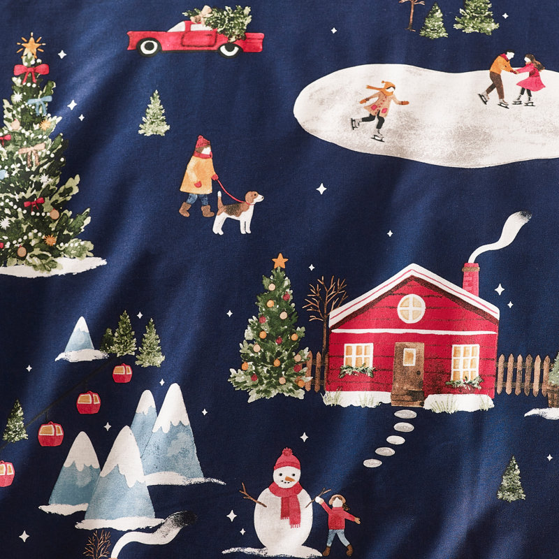 Christmas Ski Village Reversible Duvet Cover Set, King Duvet Cover + 2 Standard Pillowcases
