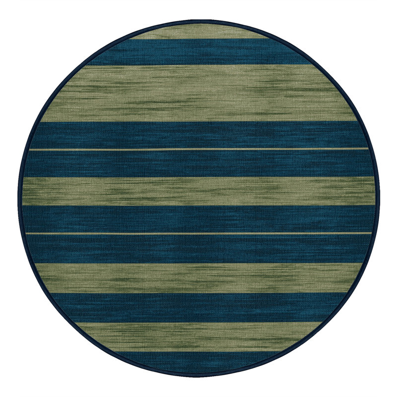 Tapis bleu à rayures horizontales lavable à la machine, Rond 8 pi