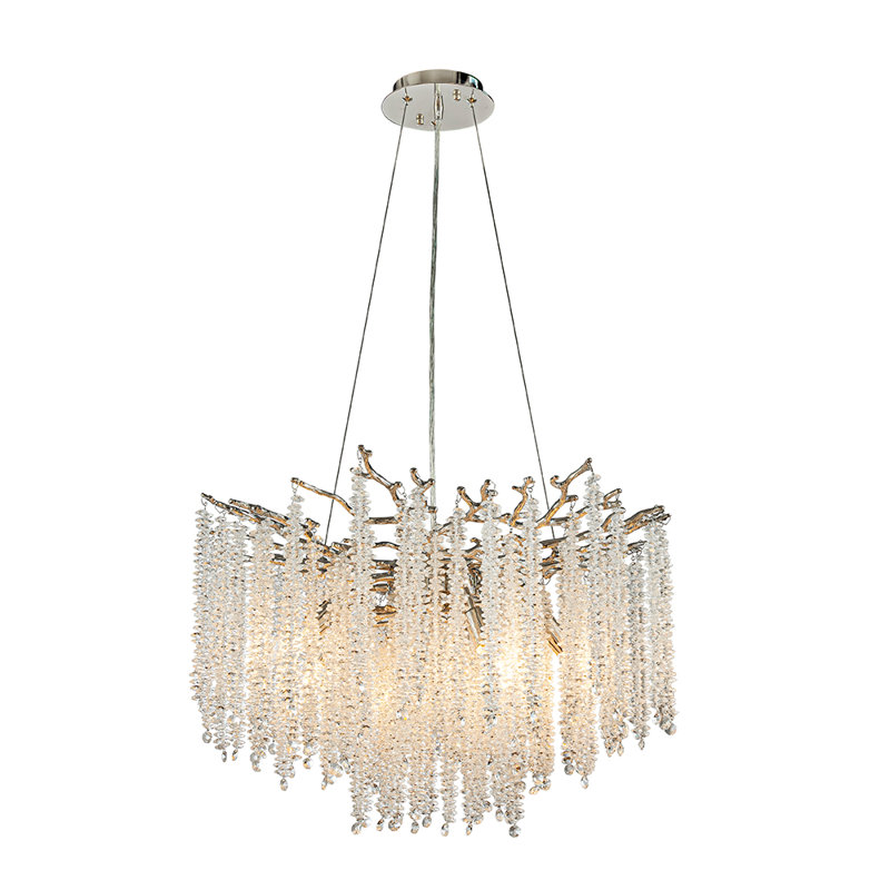 Luminaire suspendu moderne de style lustre en cristal de 25 po de style branche de laiton antique à 6 lumières pour salle à manger, salon et entrée de chambre à coucher