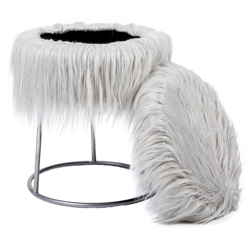 Repose-pieds avec rangement en fausse fourrure 13,8 po BirdRock Home, Fausse fourrure grise, Argent