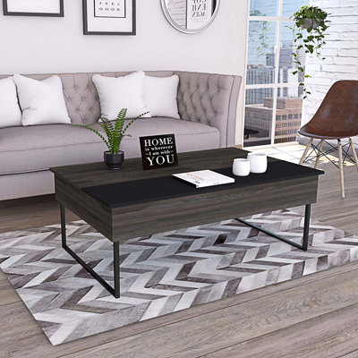 Table basse à plateau relevable Chester avec rangement dissimulé, espresso carbone