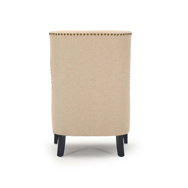 Upholstered Wingback Chair, Cream Beige Linen