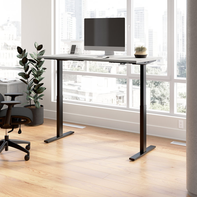 Adjustable Metal Base Standing Desk, Platinum Gray/Black, 47.68" H x 59.45" W x 29.37" D