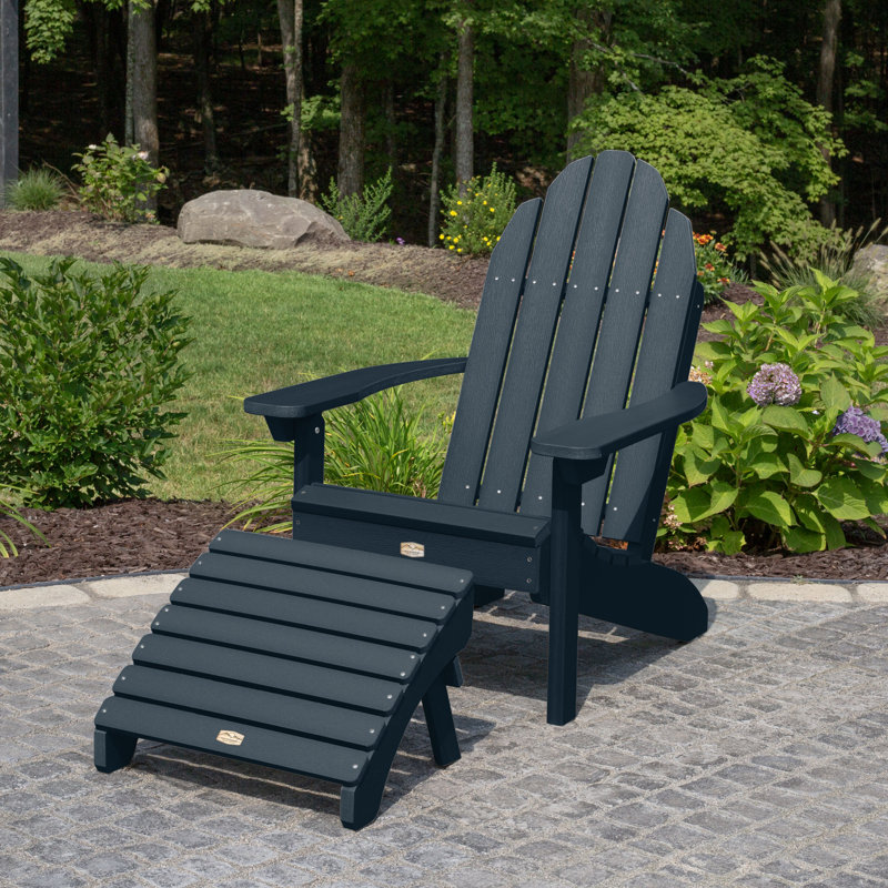 Hinz Outdoor Adirondack Chair With Ottoman, Federal Blue