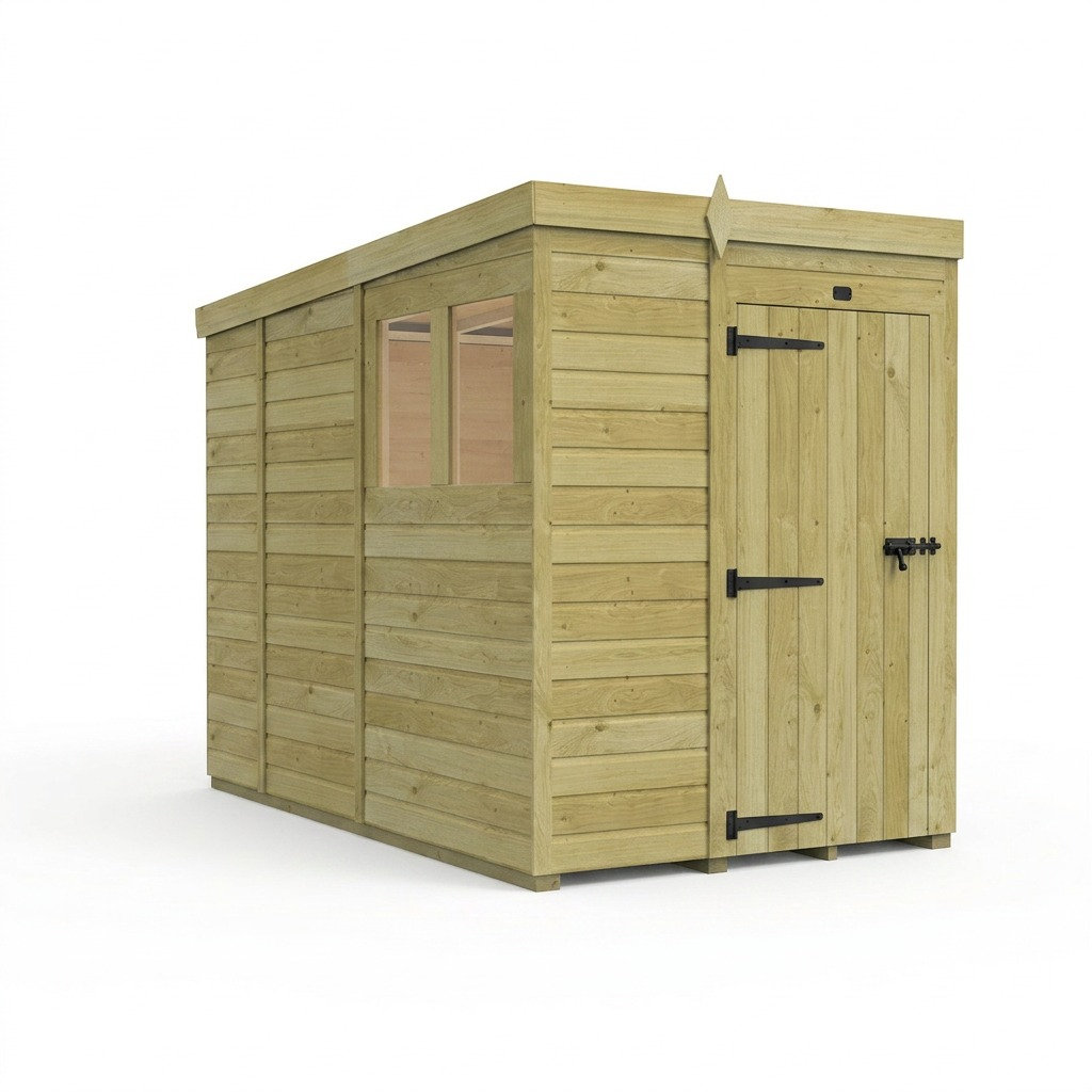 Total Sheds 5ft x 9ft Pent Garden Shed - Single Door - With Windows - Pressure Treated Timber - UK Manufactured
